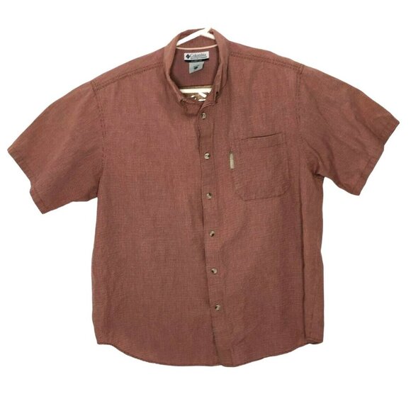 Columbia Button Down Shirt Mens XL Rust Dark Orange Checks Short Sleeves Pocket - Picture 2 of 9